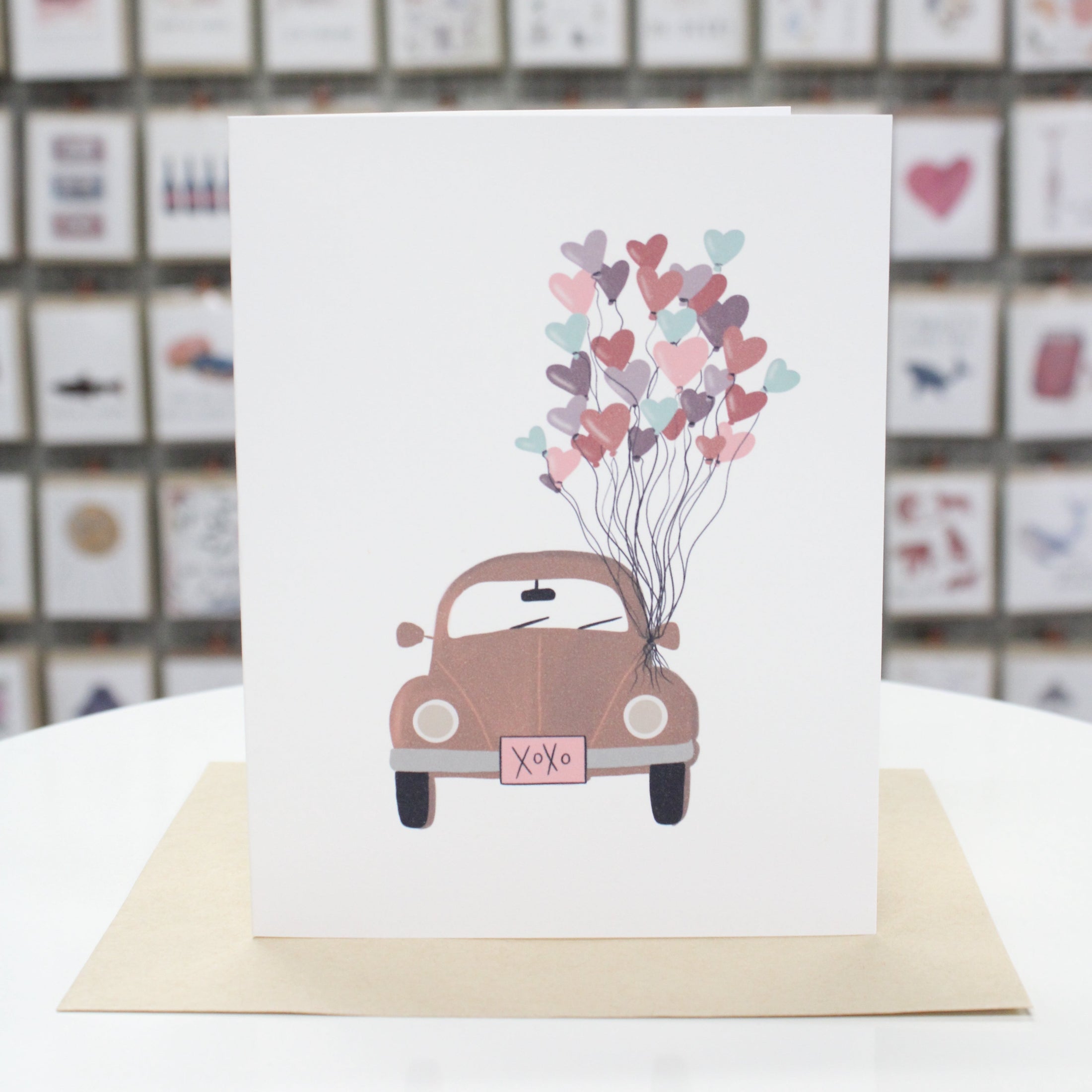 Car with Heart Balloons | Greeting Card