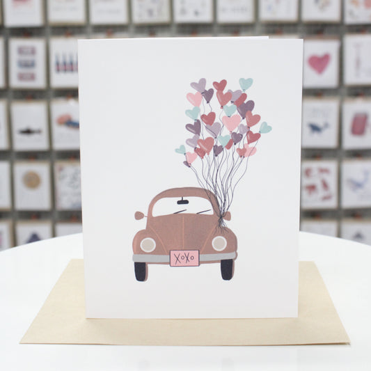 Car with Heart Balloons | Greeting Card